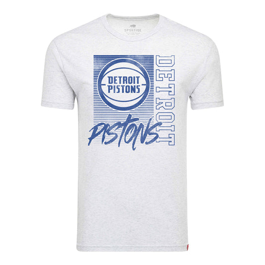 Detroit Pistons Sportiqe Comfy Retro Lines T-Shirt in White - Front View