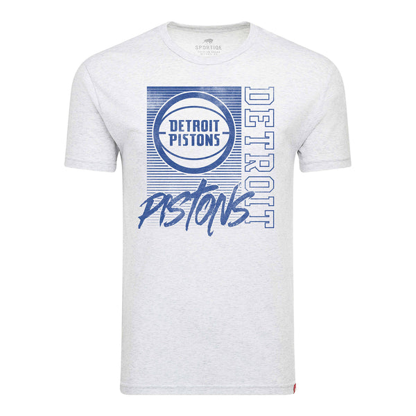 Detroit Pistons Sportiqe Comfy Retro Lines T-Shirt in White - Front View