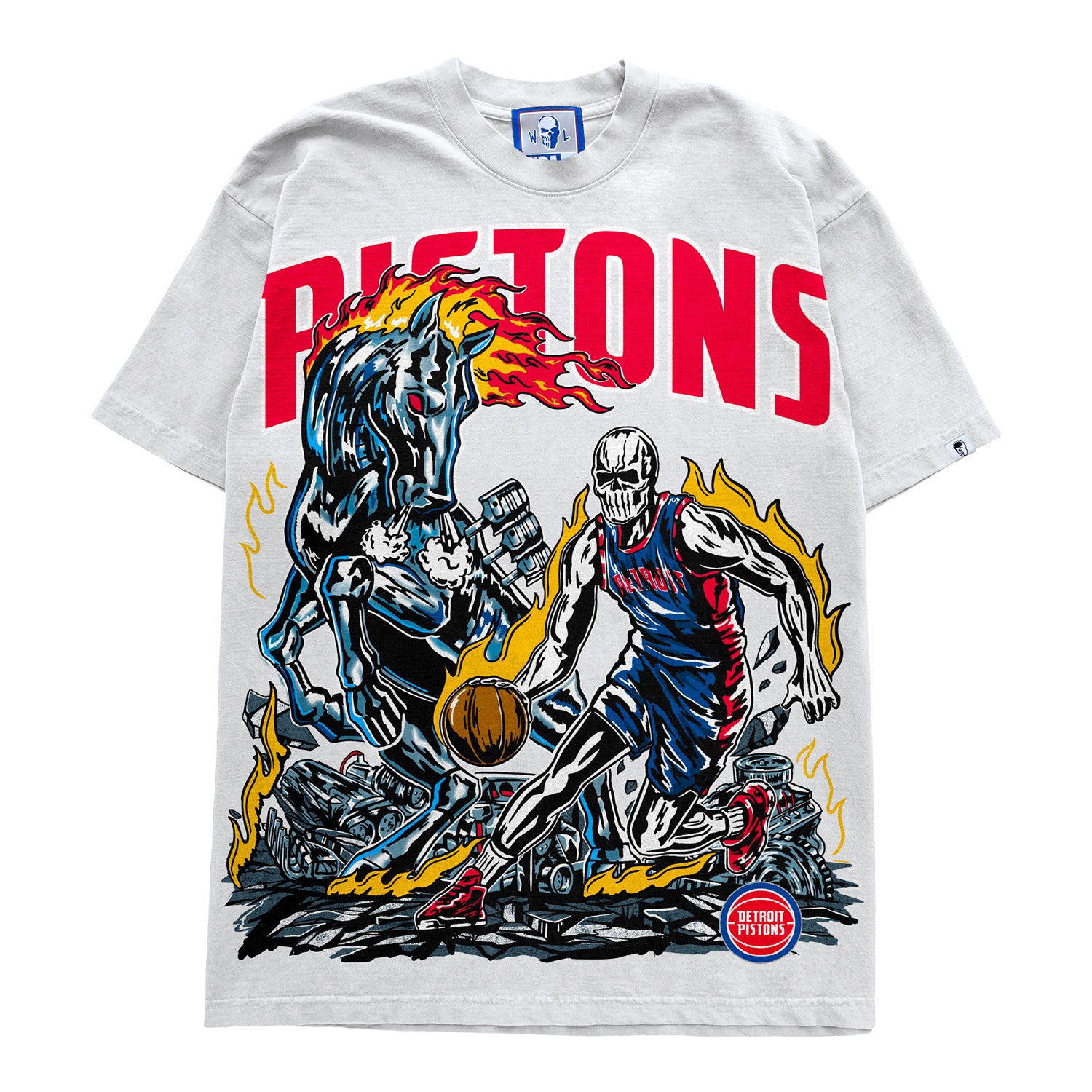 Warren Lotas x Detroit Pistons Detroit Horsepower 2 T-Shirt in White - Front White View