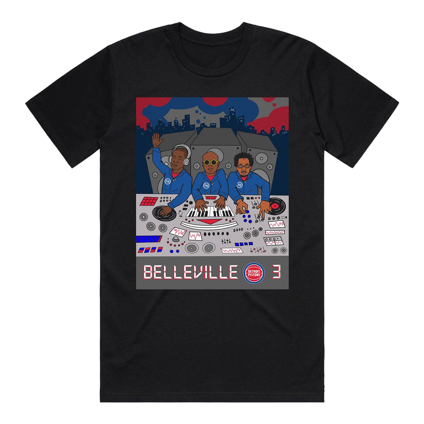 Detroit Pistons The Belleville Three T-Shirt in Black - Front View