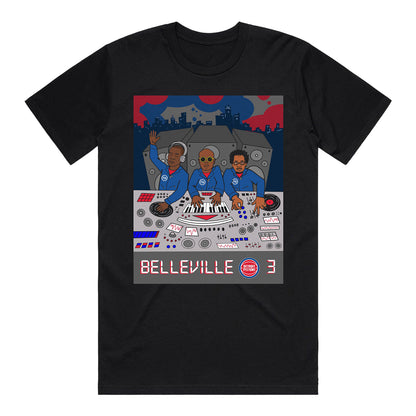 Detroit Pistons The Belleville Three T-Shirt in Black - Front View