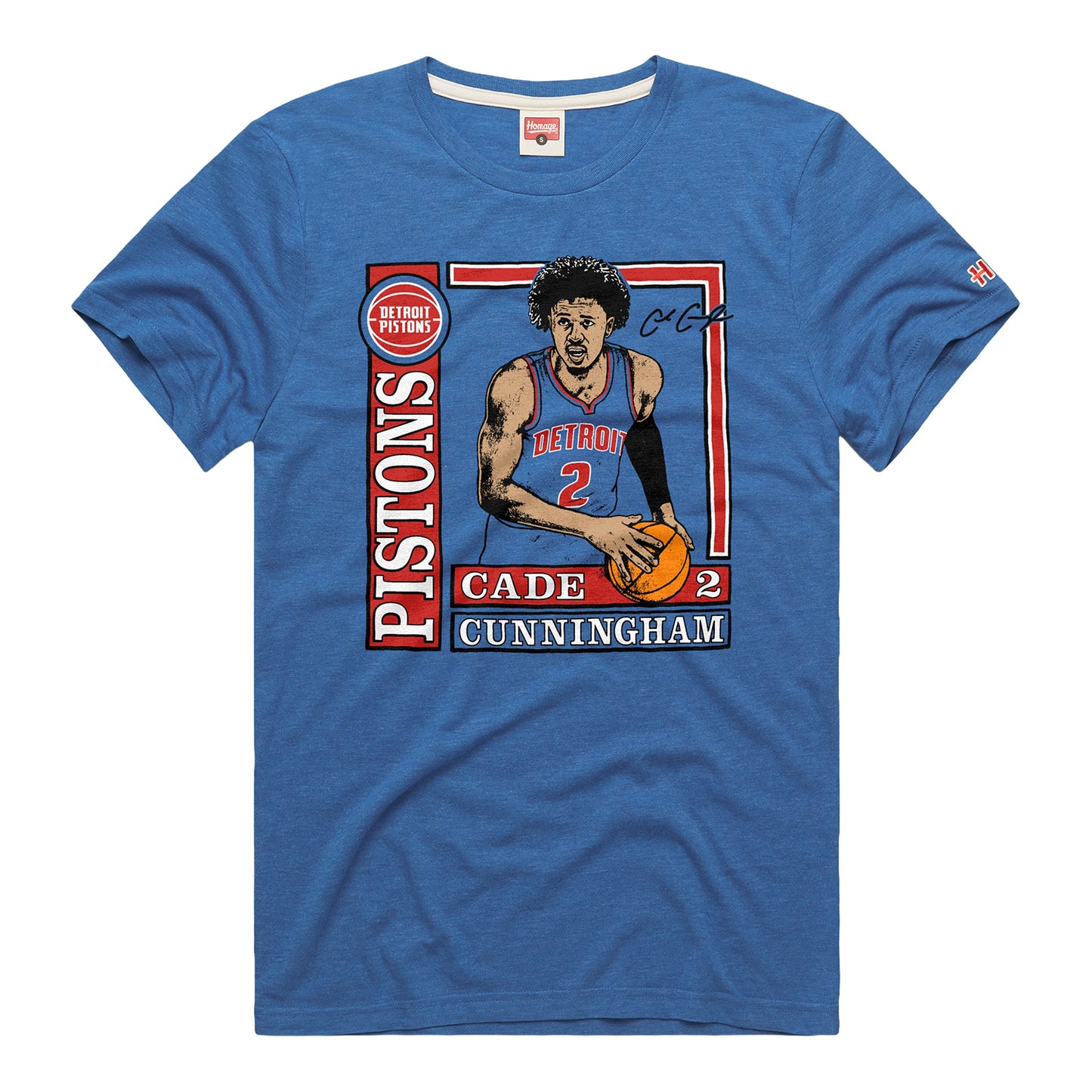 Detroit Pistons Homage Cade Cunningham Signature T-Shirt in Blue - Front View