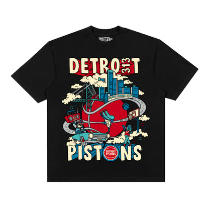 Detroit Pistons Just By Juliana 313 Day Heavyweight T-Shirt in Black - Front View