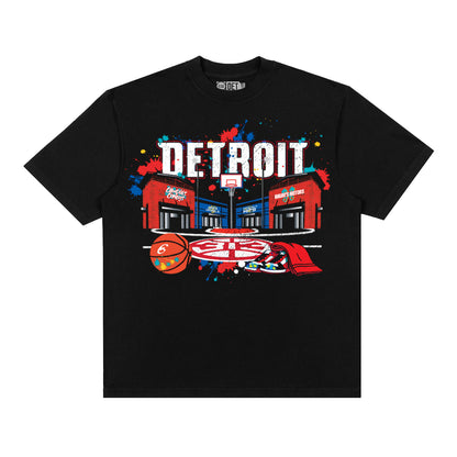Detroit Pistons Dior 313 Day Heavyweight T-Shirt in Black - Front View