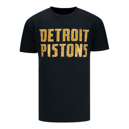 Detroit Pistons 313 Shop Black & Gold Mosaic T-Shirt in Black - Front View