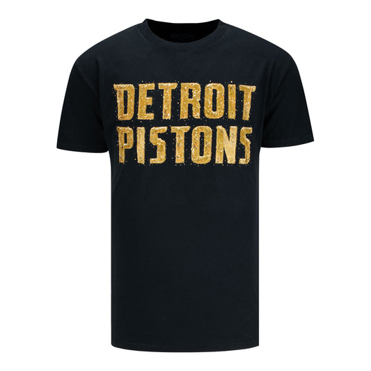 Detroit Pistons 313 Shop Black & Gold Mosaic T-Shirt in Black - Front View