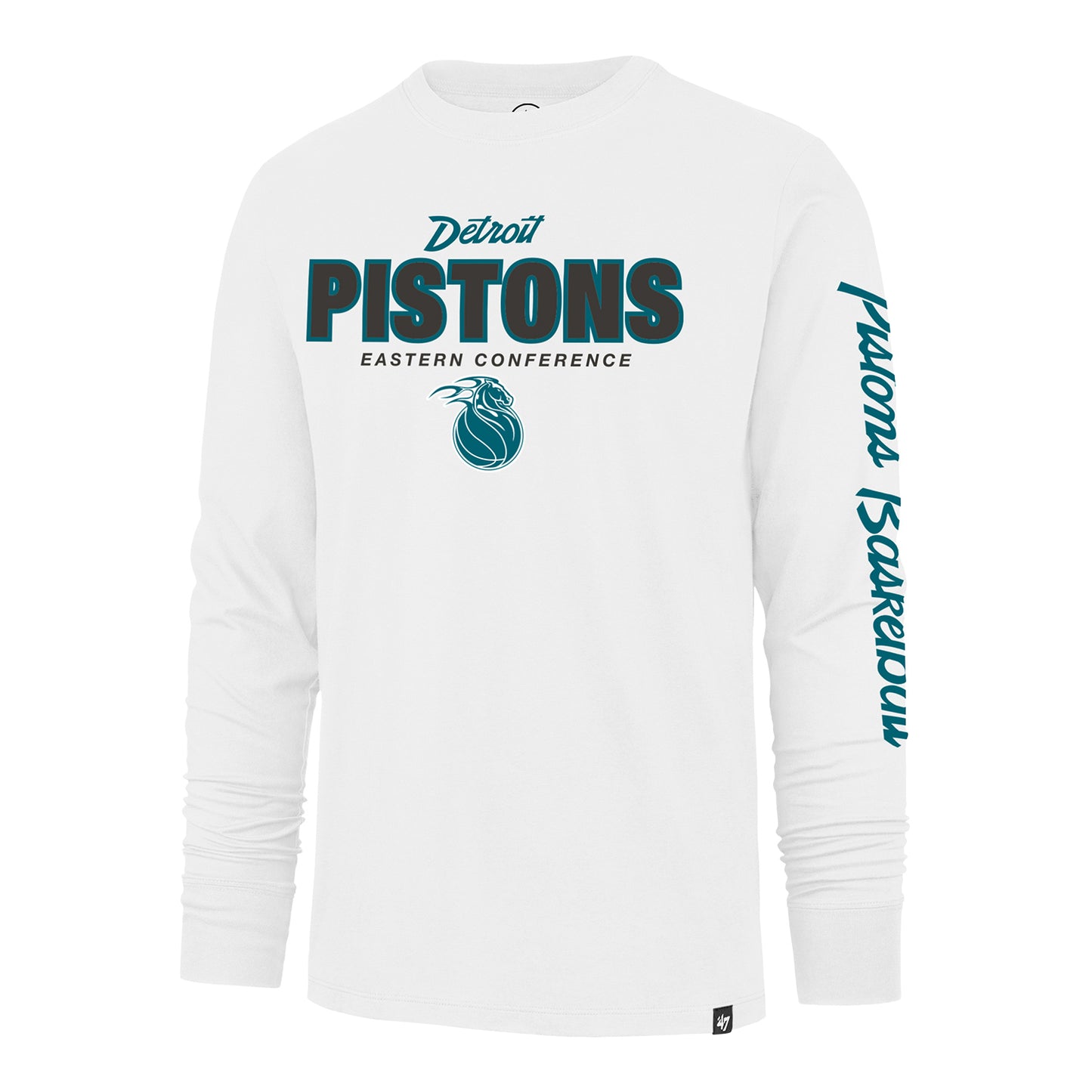2025-26 City Edition Detroit Pistons 47 Brand Franklin Long Sleeve T-Shirt in White - Front View