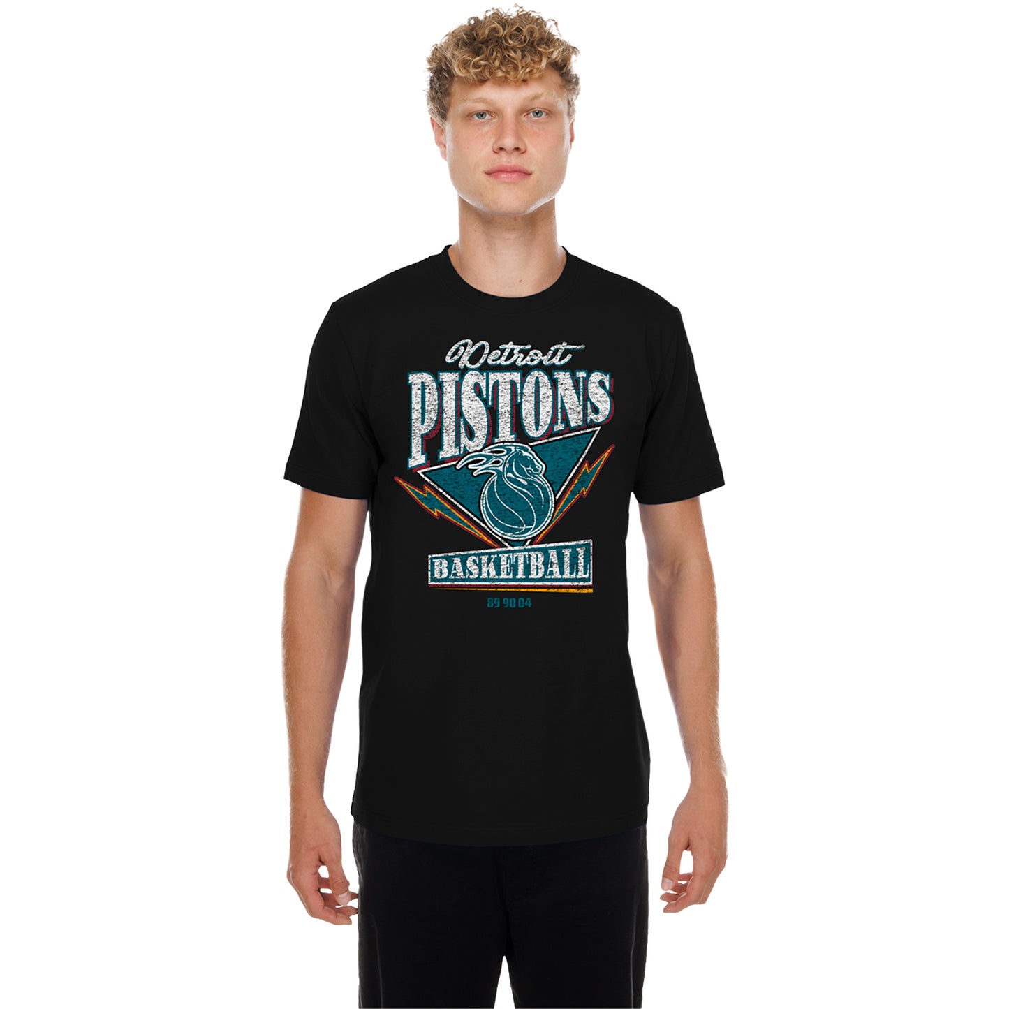 2025-26 City Edition Detroit Pistons New Era Vintage T-Shirt in Black - Front View