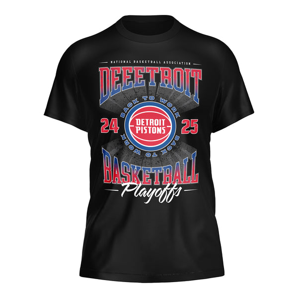 Detroit Pistons Playoffs '25 Roster List T-shirt in Black - Front View