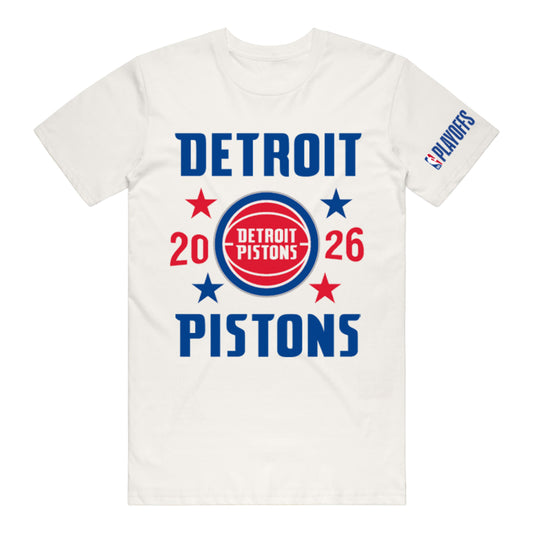 Detroit Pistons Playoffs '26 Stars T-Shirt in White - Front View