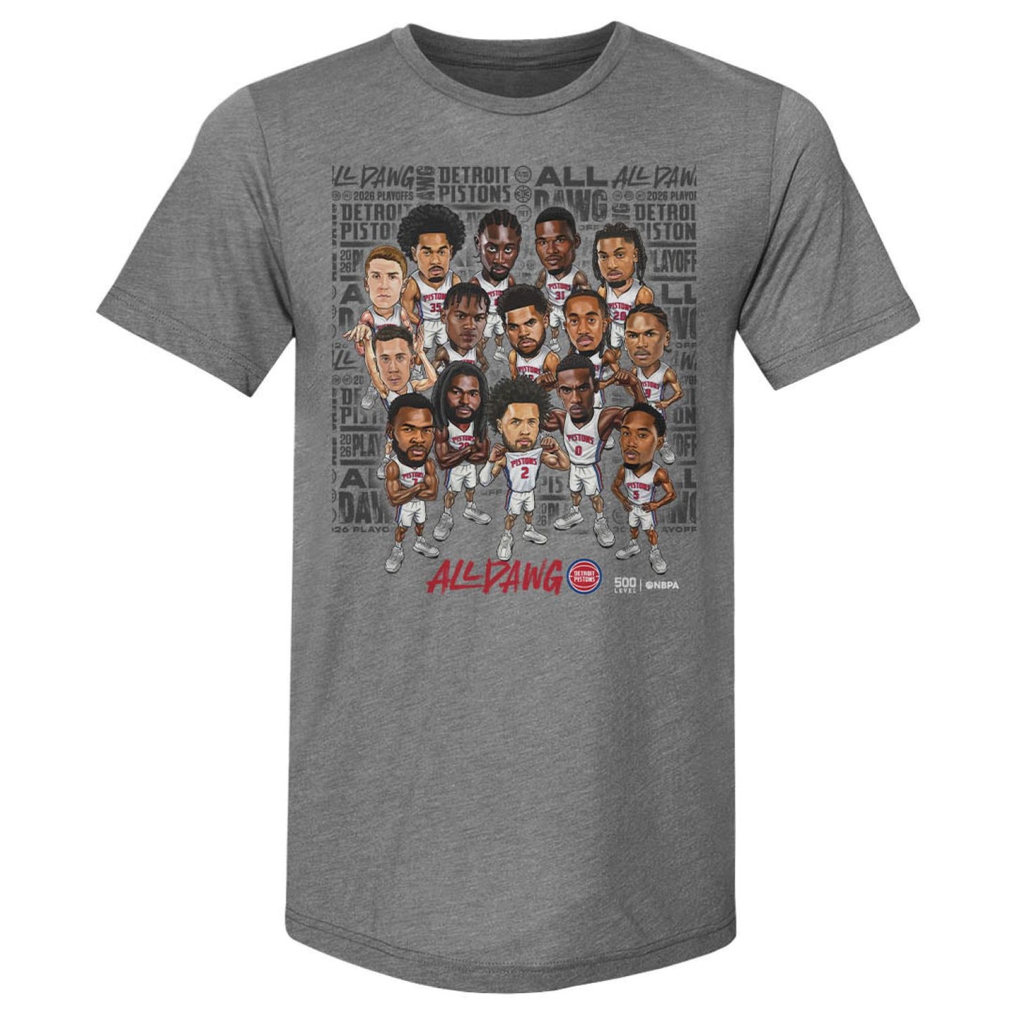 Detroit Pistons Playoffs '26 Caricature T-Shirt in Grey - Front View