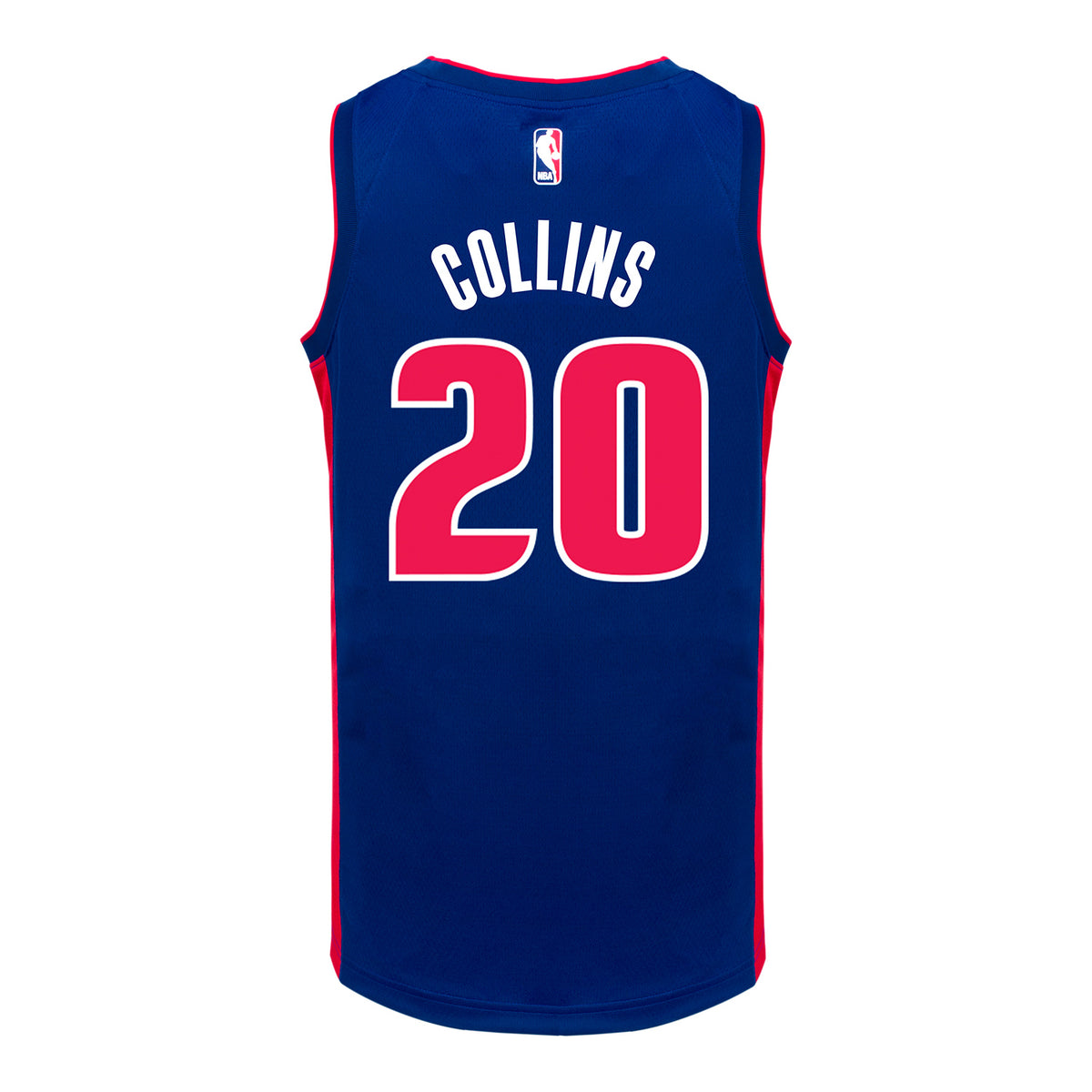 Detroit Pistons John Collins Nike Icon Swingman Jersey in Blue - Back View