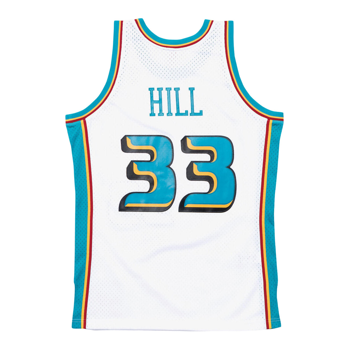 Detroit Pistons Grant Hill Mitchell & Ness 1998-99 Home Jersey in White - Back View
