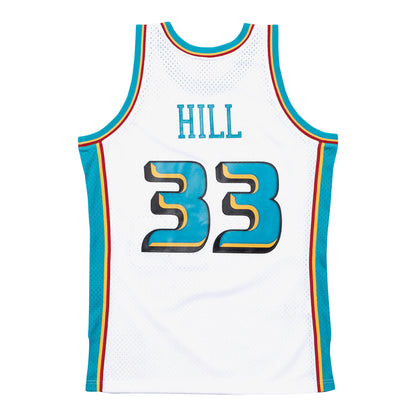 Detroit Pistons Grant Hill Mitchell & Ness 1998-99 Home Jersey in White - Back View