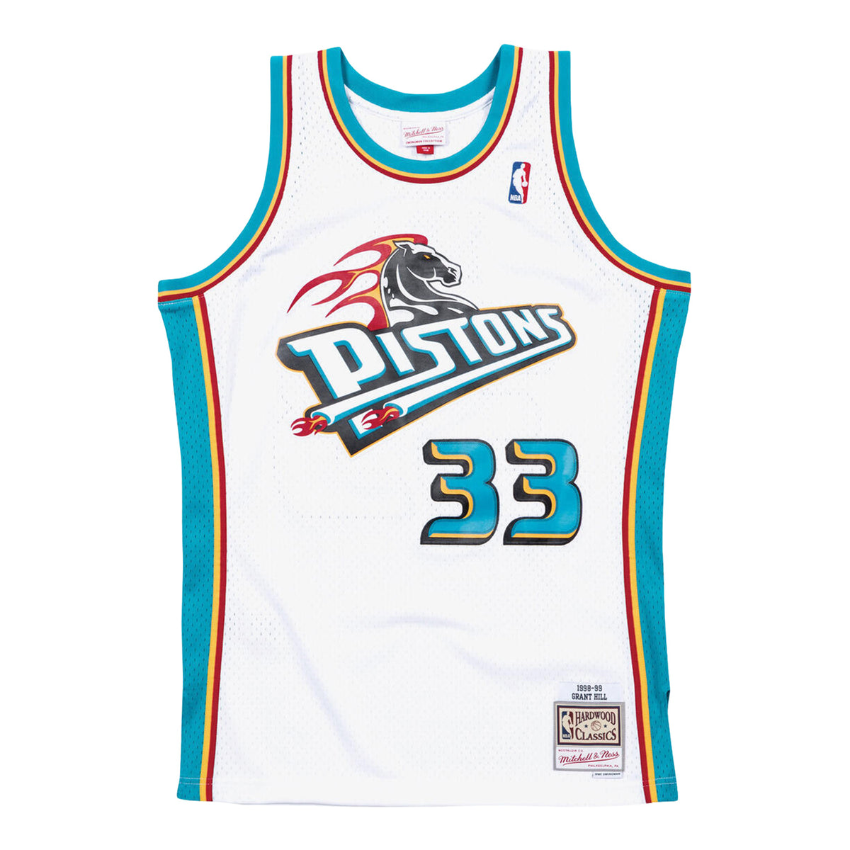 Detroit Pistons Grant Hill Mitchell & Ness 1998-99 Home Jersey in White - Front View