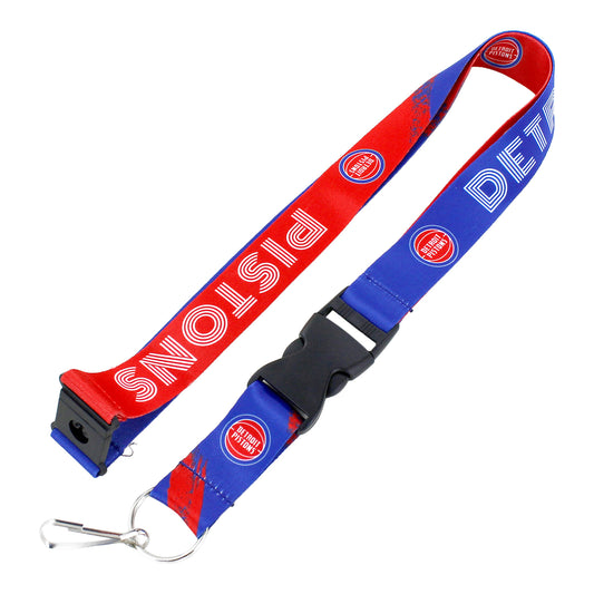 Detroit Pistons Aminco Crossfade Lanyard in Red and Blue - Front View