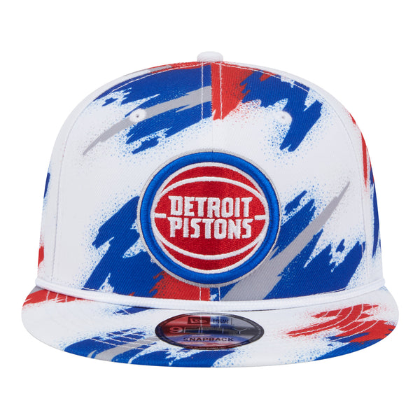 Youth Detroit Pistons New Era Painted 950 Snapback in White Blue and Red - Front View
