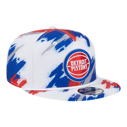 Youth Detroit Pistons New Era Painted 950 Snapback in White Blue and Red - Front Right View
