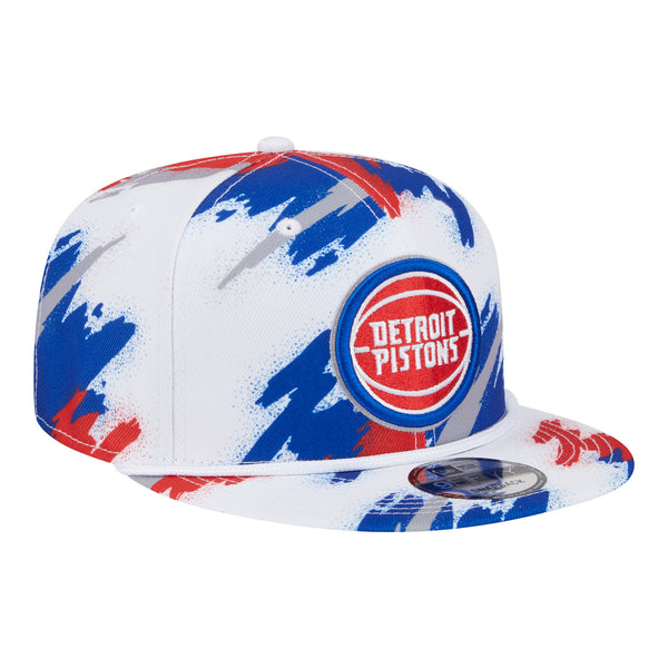 Youth Detroit Pistons New Era Painted 950 Snapback in White Blue and Red - Front Right View