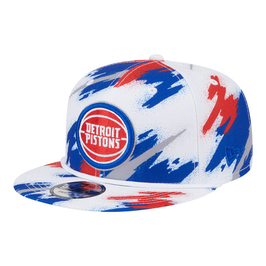 Youth Detroit Pistons New Era Painted 950 Snapback in White Blue and Red - Front Left View