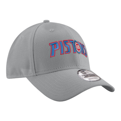 Youth Detroit Pistons New Era 940 Wordmark Hat in Grey - Front Right View