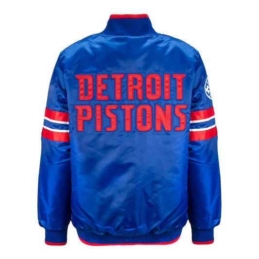 Youth Detroit Pistons Starter Scout Satin Snap Up Jacket In Blue - Back View