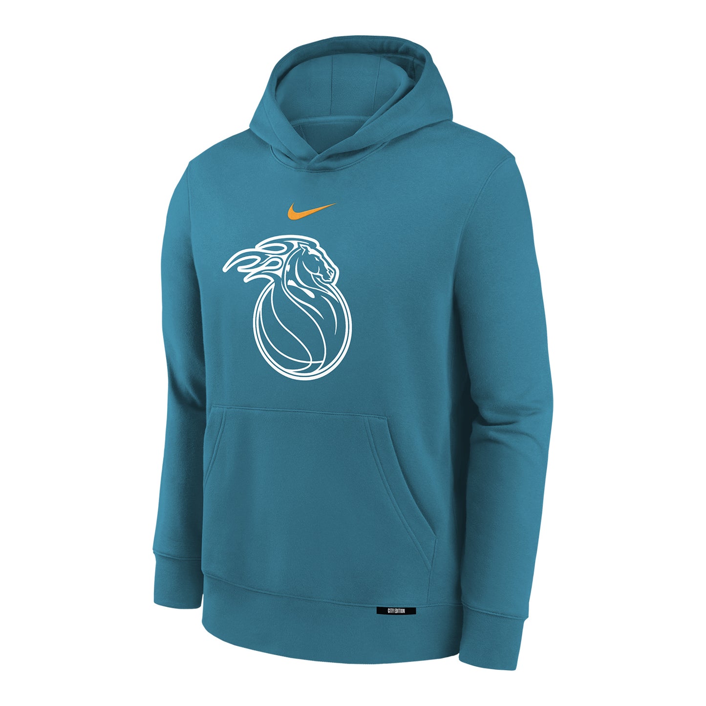 Youth Detroit Pistons Nike City Edition 25 Club Hooded Sweatshirt in Blue - Front View