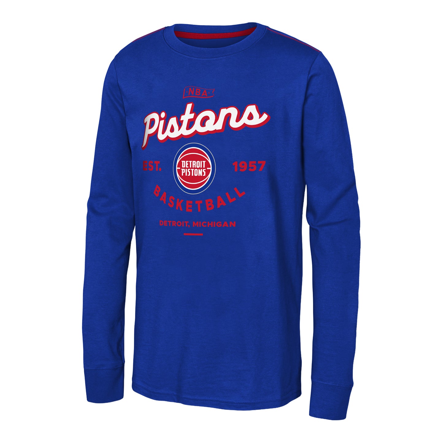 Juvenile Detroit Pistons Low Post Long Sleeve T-Shirt in Blue - Front View