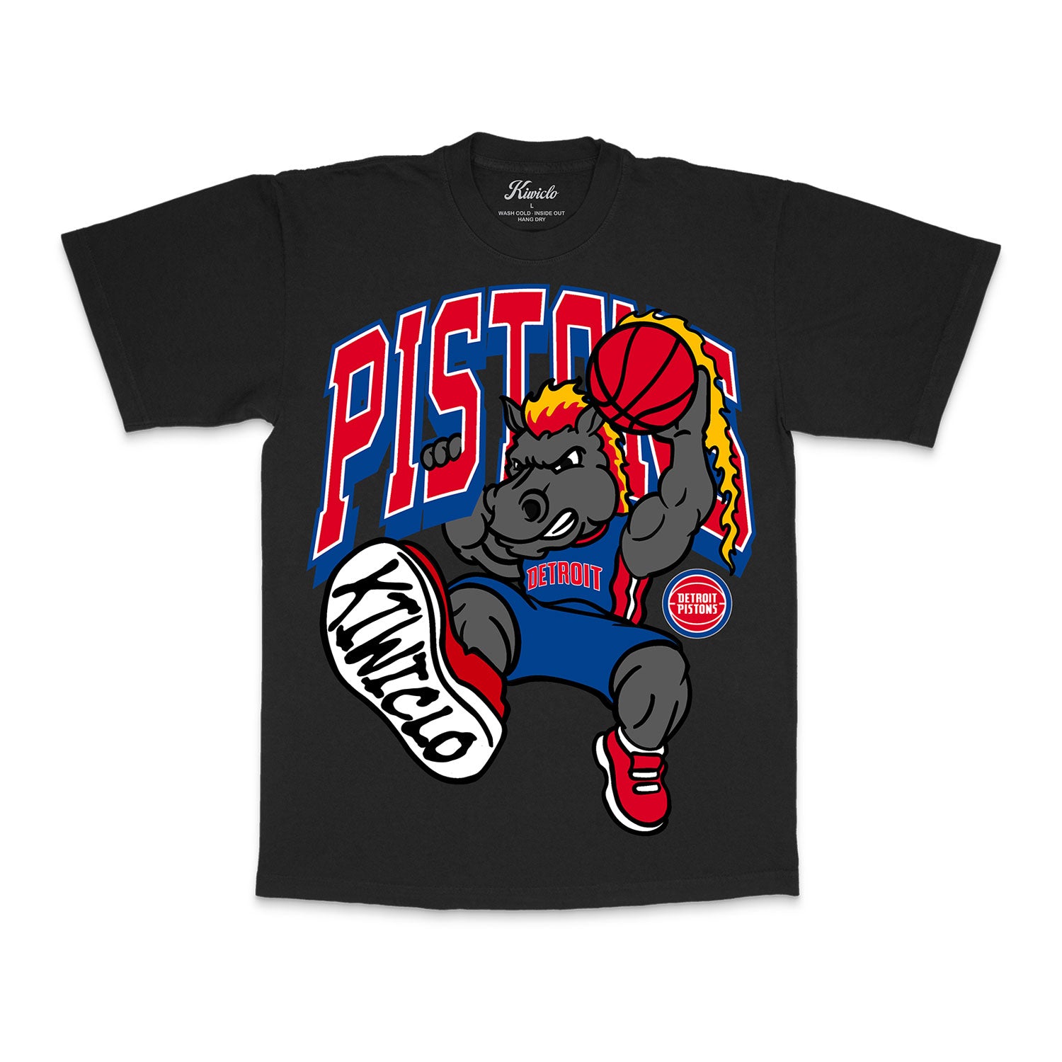Youth Detroit Pistons x Kiwiclo Hooper's Birthday Dunk T-Shirt in Black - Front View