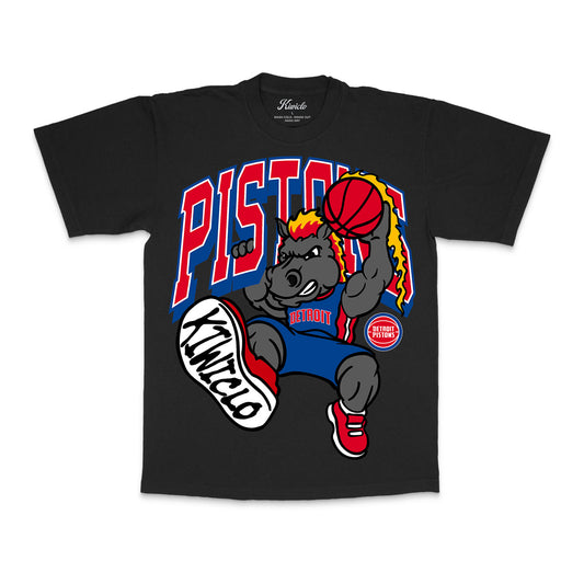 Youth Detroit Pistons x Kiwiclo Hooper's Birthday Dunk T-Shirt in Black - Front View