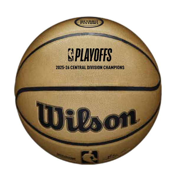 Detroit Pistons 2025-26 Central Division Champs Basketball in Gold - Front View