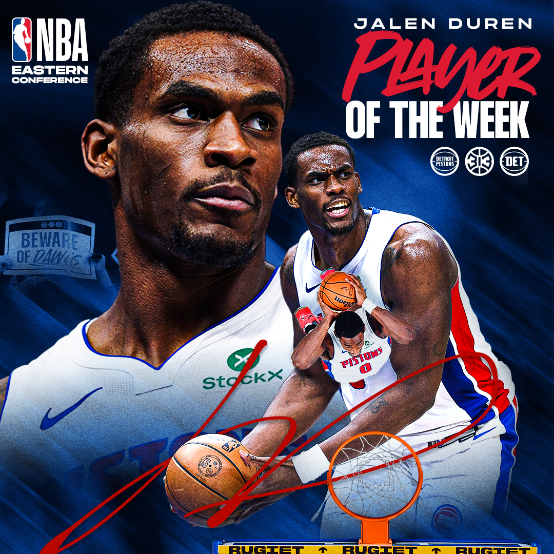 Basketball player with 'Player of the Week' text and NBA branding