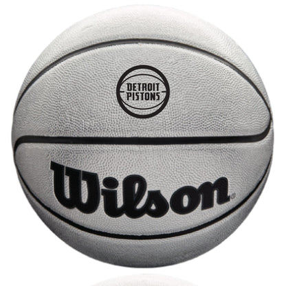 2026 NBA All Star Cade Cunningham Full Size Platinum Basketball in Silver - Detroit Pistons Logo View
