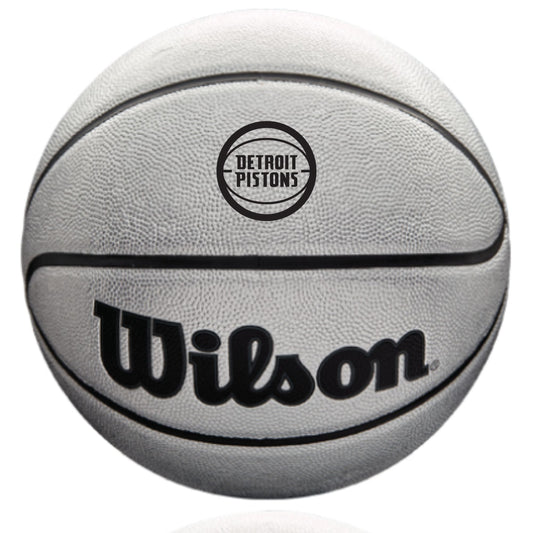 2026 NBA All Star Cade Cunningham Full Size Platinum Basketball in Silver - Detroit Pistons Logo View