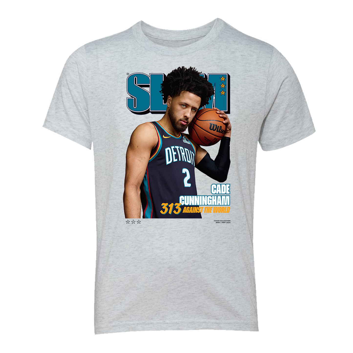 Youth Detroit Pistons SLAM Cade Magazine Cover T-Shirt In Grey - Front View
