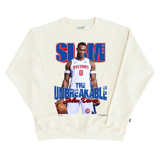 Jalen Duren Slam Magazine 260 Cover Crewneck Sweatshirt in White - Front View