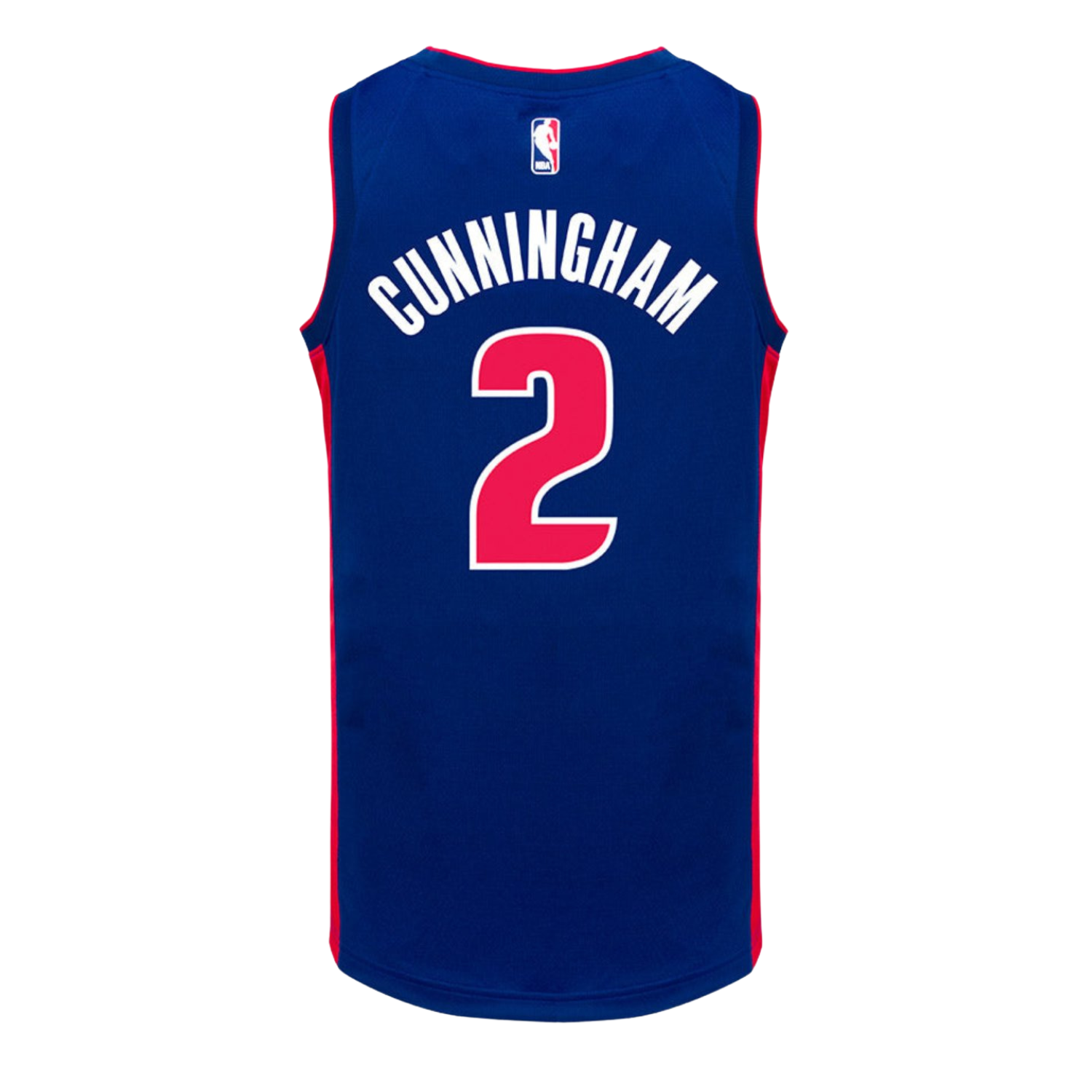 A blue Detroit Pistons Nike jersey with the name 'Cunningham' and the number '2' printed on the back.