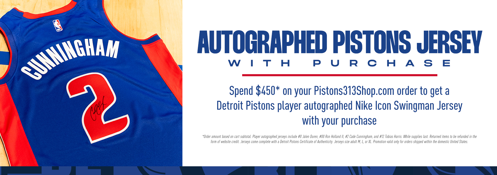 free autographed pistons jerey with purchase. spend $450 or more on your order to qualify for a detroit pistons player nike icon jersey with your purchase.