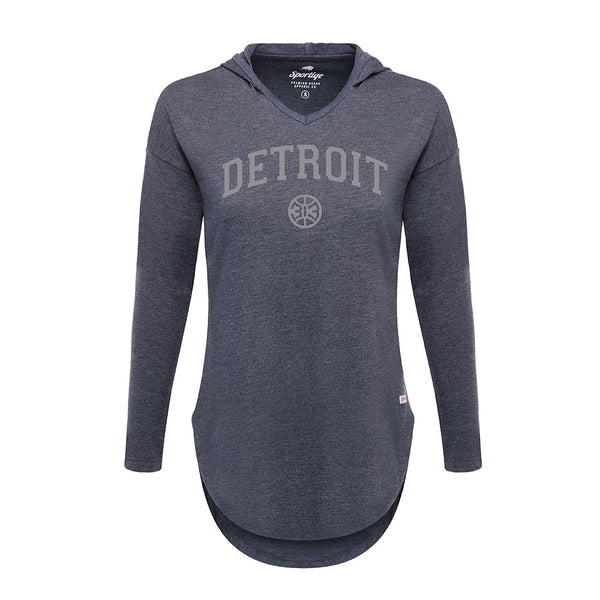 Ladies Sportiqe Pistons Lennon 313 Hooded Sweatshirt in Gray - Front View