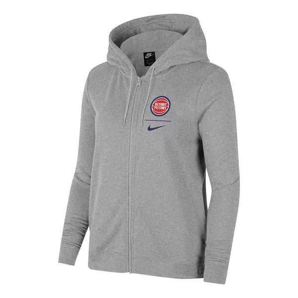 Ladies Nike Pistons Varsity Full-Zip Hooded Sweatshirt in Gray - Front View