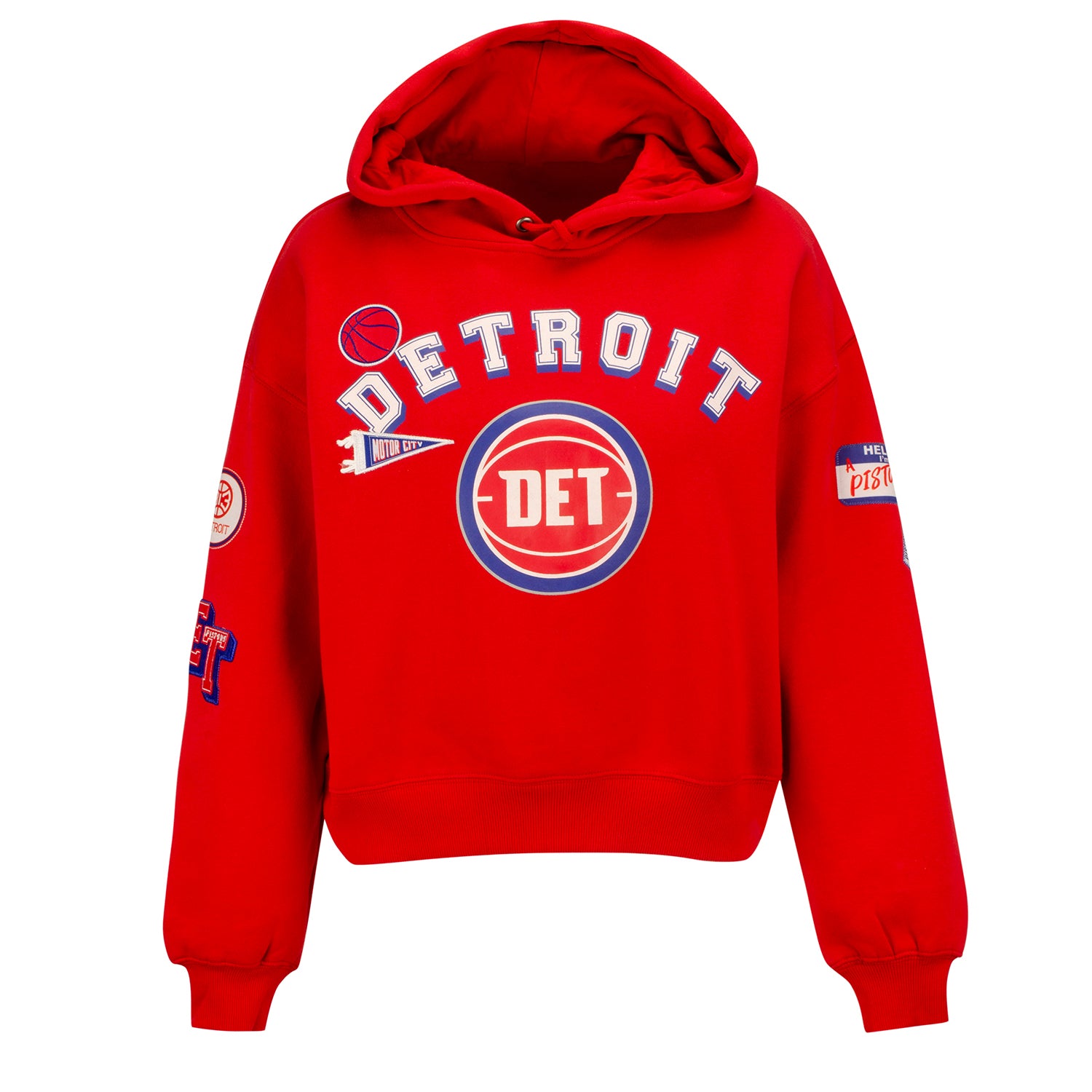Pistons Ladies WEAR by Erin Andrews Team Spirit Pullover Hood in Red - Front View