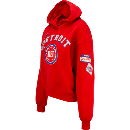 Pistons Ladies WEAR by Erin Andrews Team Spirit Pullover Hood in Red - Side View