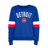 New Era Pistons Ladies Sleeve Stripe Crewneck in Blue - Front View