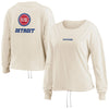 Ladies Wear by Erin Andrews Pistons Long Sleeve Draw String Crop T-Shirt in Cream - Front and Back View