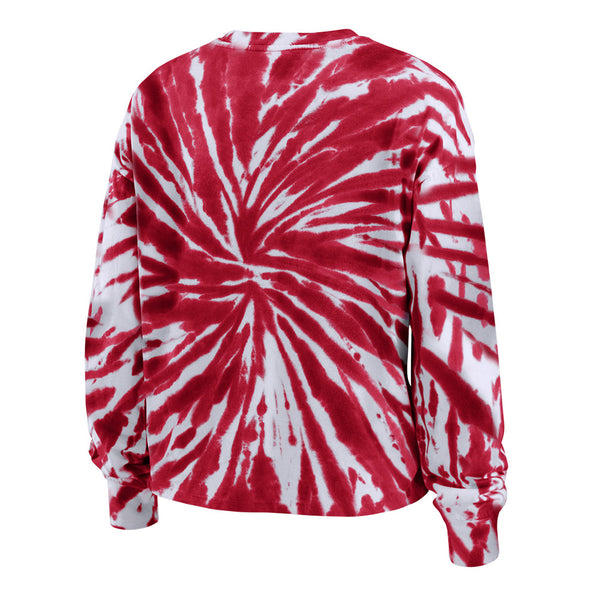 Ladies Wear by Erin Andrews Pistons Long-Sleeve Tie Dye Crop Top in Red and White - Back View