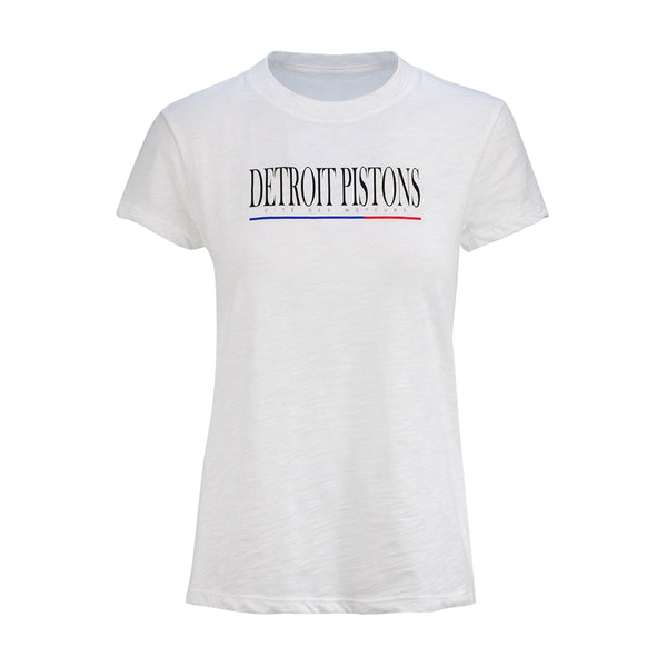 Ladies Lusso Pistons T-Shirt in White - Front View