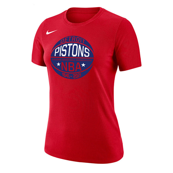 Ladies Nike Pistons Remix Dri-FIT T-Shirt in Red - Front View