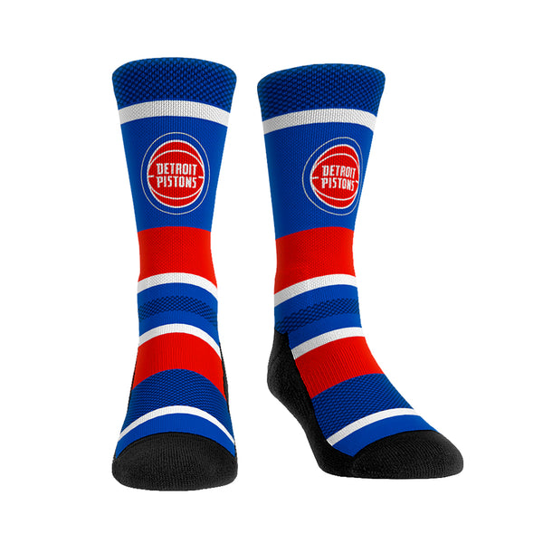 Rock 'Em Apparel Pistons Tech Stripe Socks in Red and Blue - Front View