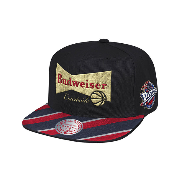 Mitchell & Ness Budweiser Snapback Hat in Black - Left View