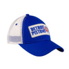 Detroit Pistons Felt Patch Trucker Adjustable Hat in Blue and White - Right View